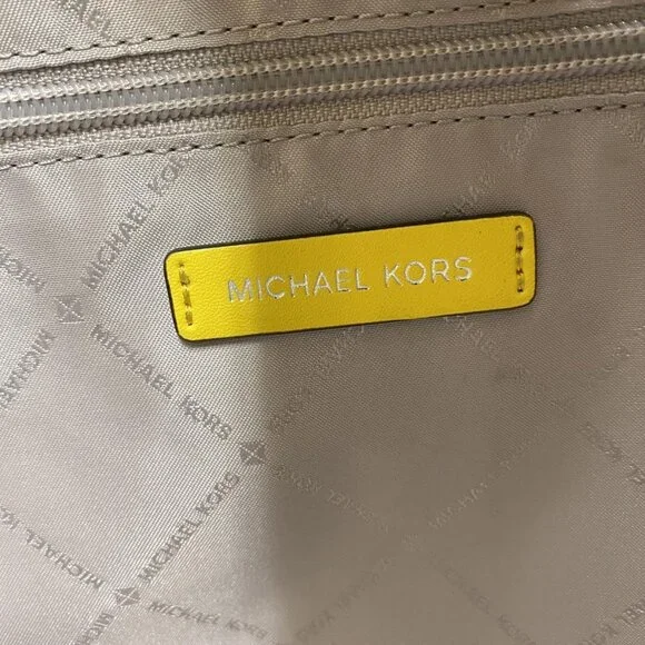 Michael Kors Kenly Large Signature Tote Bag White Yellow Citrus - Picture 9 of 10